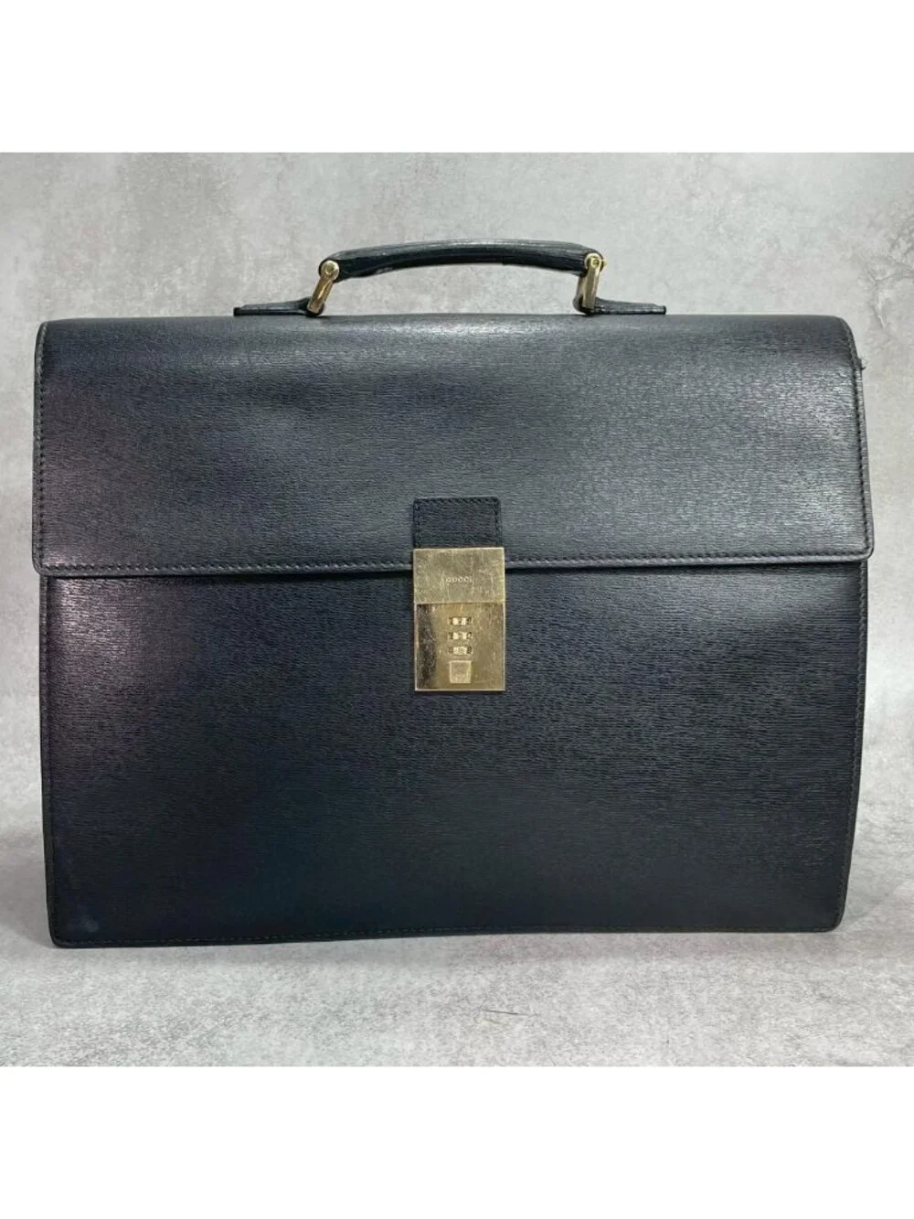 Gucci Handbag Briefcase Black Gold Leather